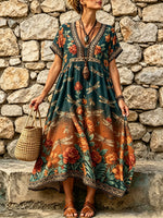 Women's Dragonfly Floral Print Maxi Dress