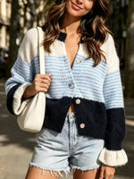 Retro Cozy Color Block Art Casual Stylish Long Sleeve Knit Cardigan Sweater