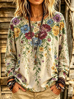 Women's Trailing Botanical Print Long Sleeve Top