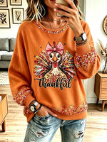 Funny Turkey Thanksgiving Pattern Art Casual Stylish Long Sleeve Sweatshirt
