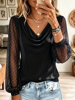Women's Sheer Polka Dot Sleeve Cowl Neck Top