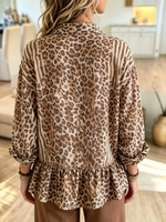 Women's Leopard Print Ruffle Hem Shirt