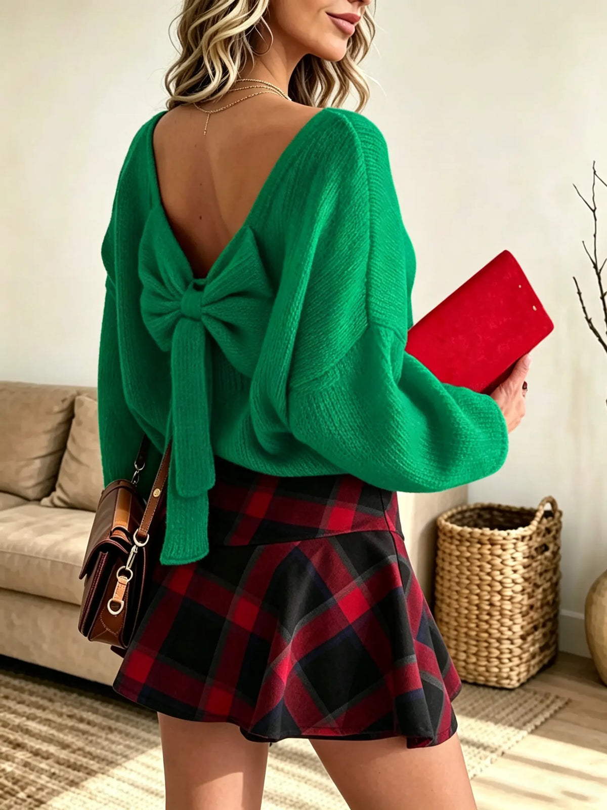 Women's Backless Bow Knit Sweater