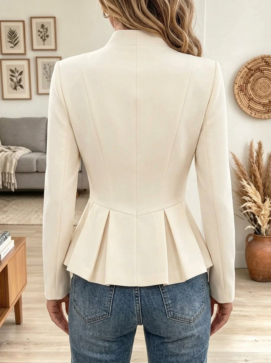 Women's Stand Collar Pleated Peplum Blazer