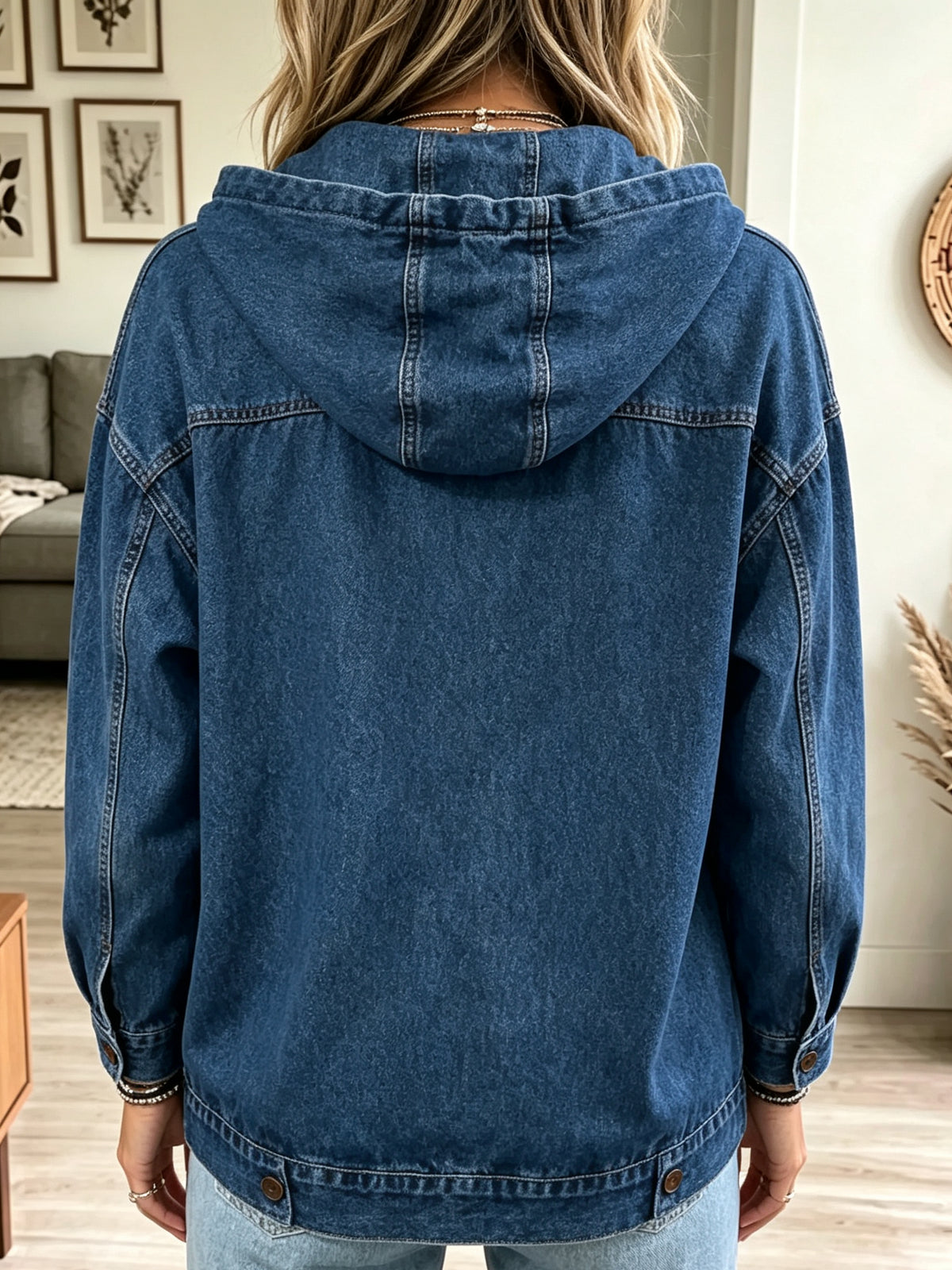 Women's Button-Down Hooded Denim Jacket