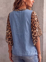 Vintage Elegant Openwork Lace Patchwork Denim Chiffon Shirt