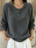 Retro Elegant Button Round Neck Art Casual Stylish Long Sleeve Knitted Sweater