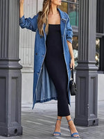 Retro Chic Art Casual Lapel Button Stylish Long Sleeve Denim Long Coat