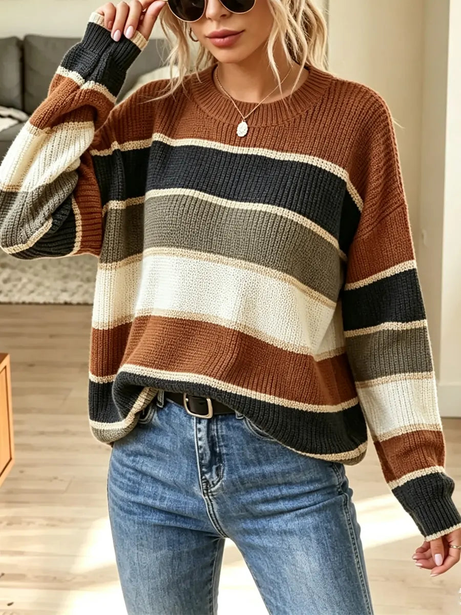 Retro Stripe Loose Art Casual Stylish Long Sleeve Sweater