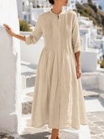 Women's Pleated Band Collar Shirt Dress