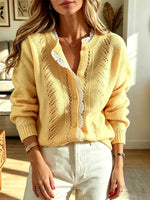Retro Lace Hollow Patchwork Art Casual Stylish Long Sleeve Sweater