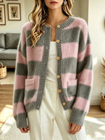 Retro Stripe Art Casual Stylish Long Sleeve Knit Cardigan Sweater
