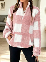 Retro Plaid Pattern Art Casual Stylish Long Sleeve Plush Top