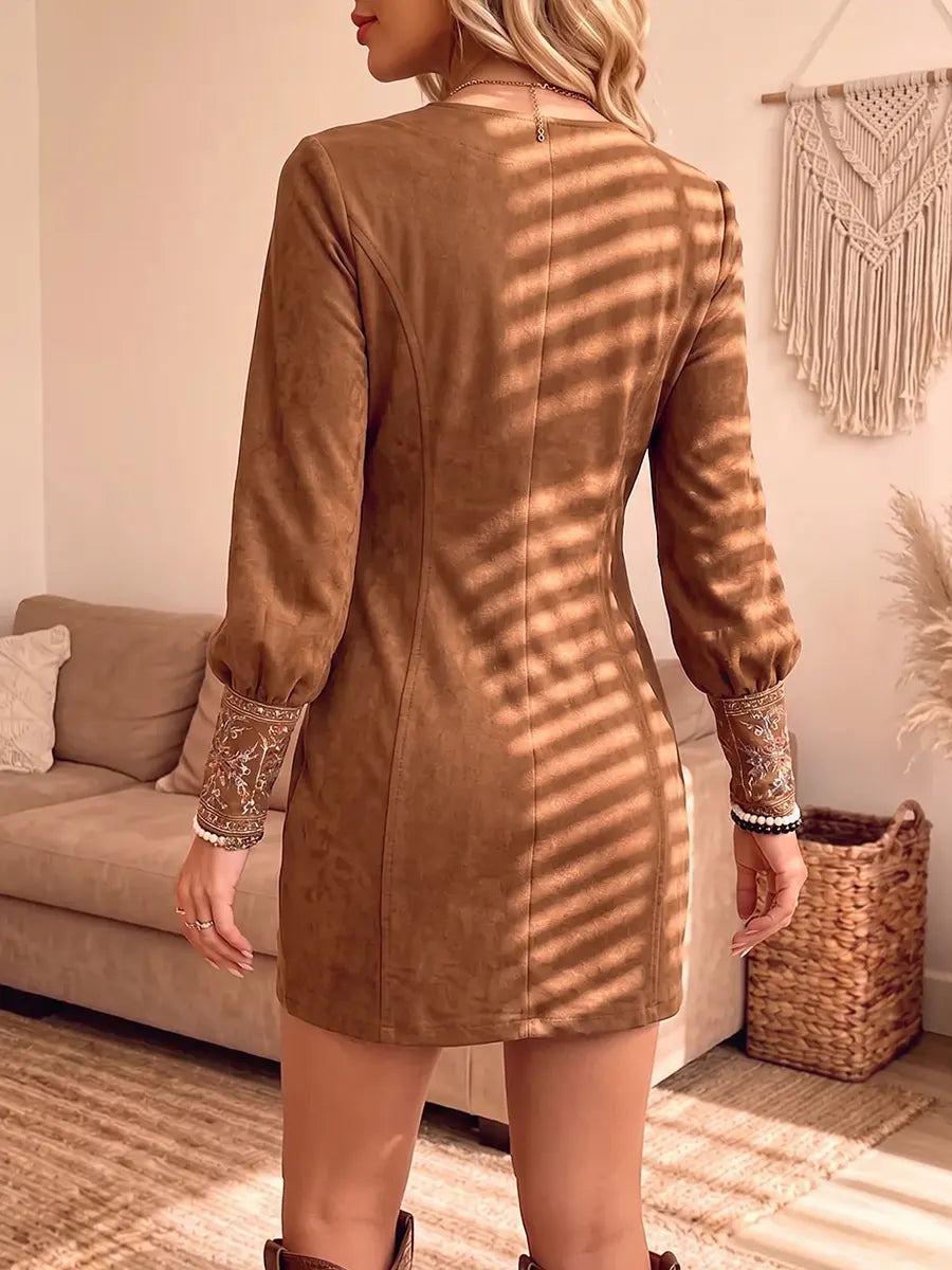Women's Vintage Elegant Suede Embroidery Dress