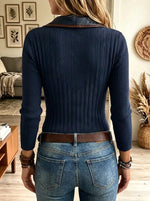 Women's Faux Leather Trim Asymmetrical Button Ribbed Top
