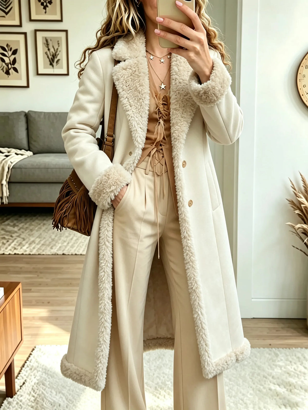 Women's Shearling Lined Longline Coat