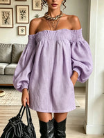Women's Off-the-Shoulder Smocked Balloon Sleeve Mini Dress