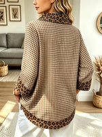 Retro Leopard Plaid Patchwork Art Casual Stylish Long Sleeve Cotton Linen Shirt