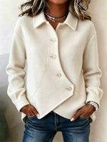 Women Camel Asymmetric Button Lapel Soft Wool Blend Jacket