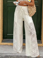Women's Solid Color Floral Lace Stylish Art Casaul Wide Leg Pants