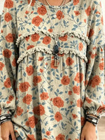 Retro Floral Pattern Art Print Casual Stylish Long Sleeve Cotton Linen Shirt
