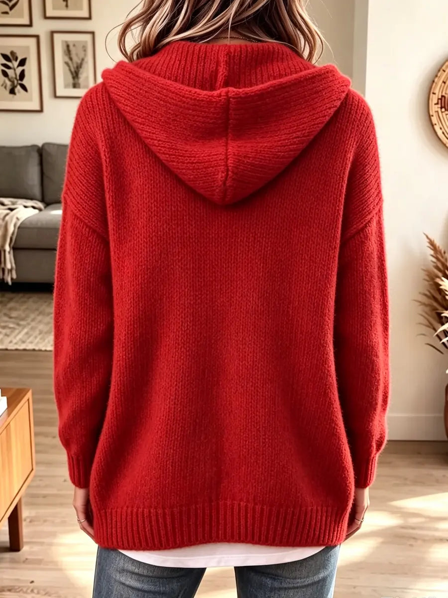 Retro Solid Color Hooded Art Casual Stylish Long Sleeve Cardigan Sweater
