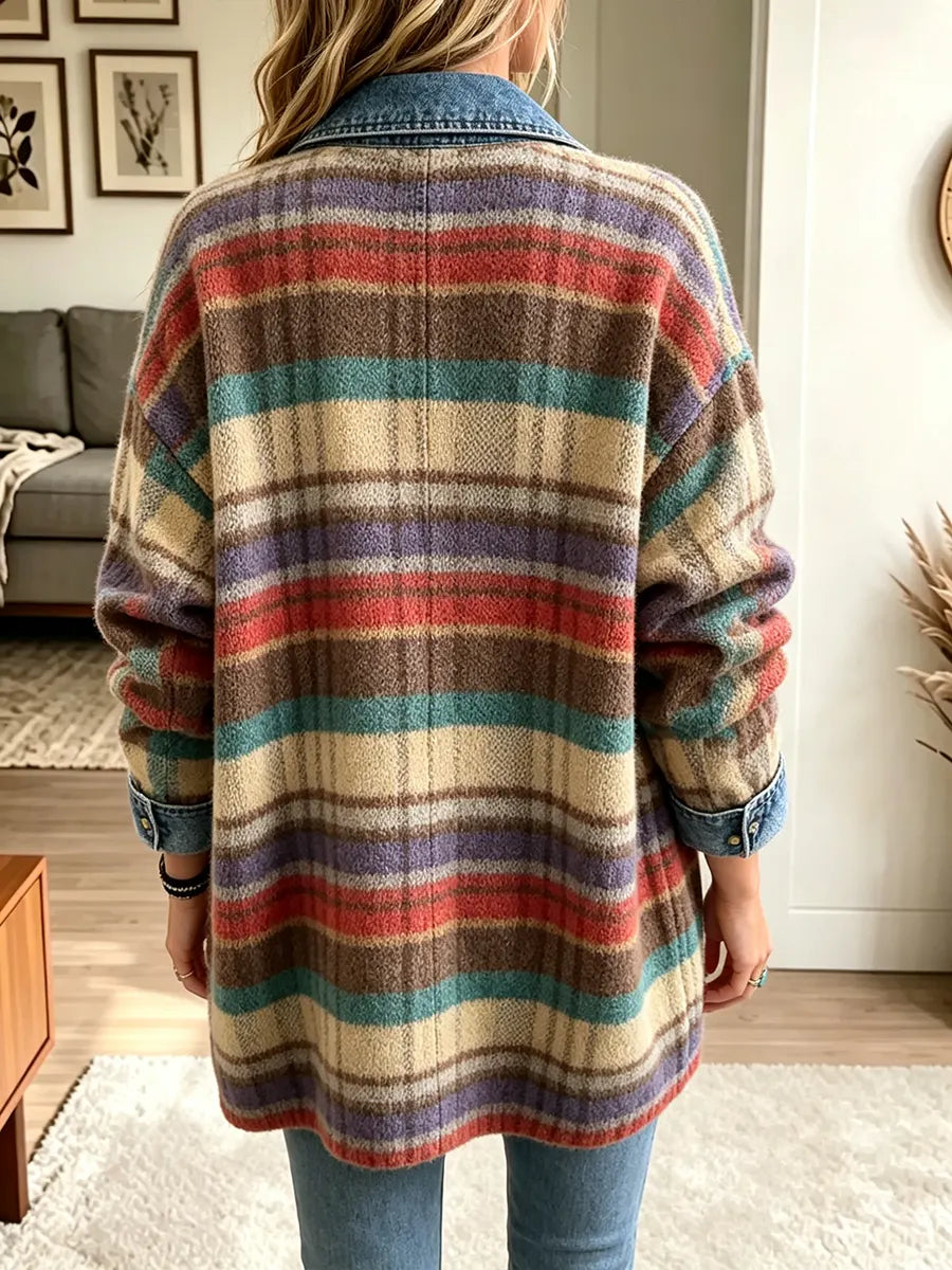 Women's Vintage Denim Patchwork Plaid Jacket