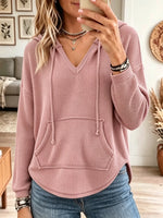 Women's Waffle Knit Drawstring Hoodie Sweatshirt
