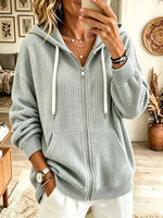Women's Full-Zip Ribbed Knit Hooded Cardigan