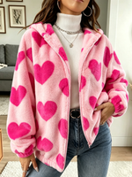 Women's Heart Fuzzy Fleece Hoodie Jacket