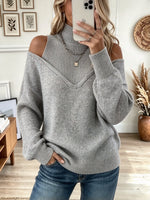 Women's Cold-Shoulder Layered Mock Neck Sweater