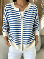 Classic Stripe Pattern Zip Long Sleeve Casual Stylish Knitted Cardigan Coat