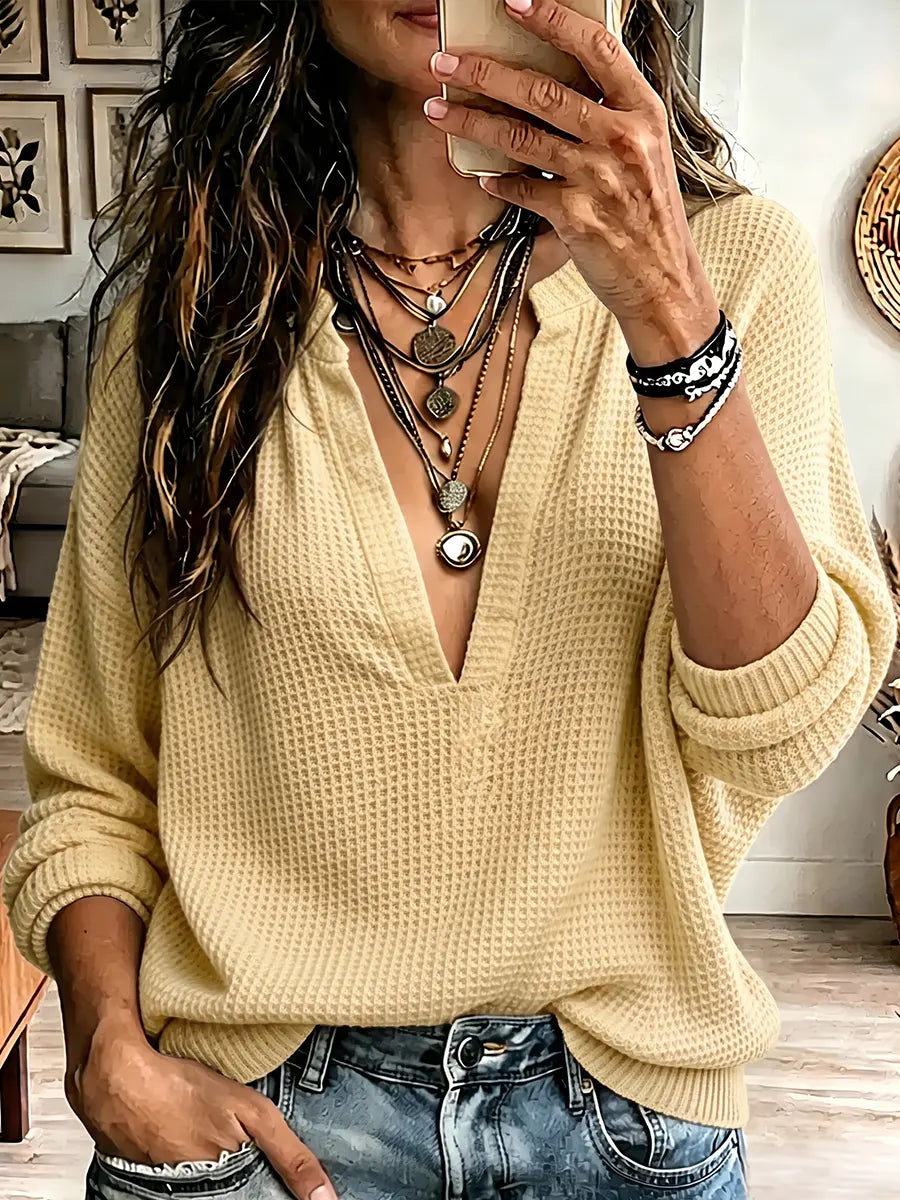 Vintage Elegant Waffle-knit Shirt