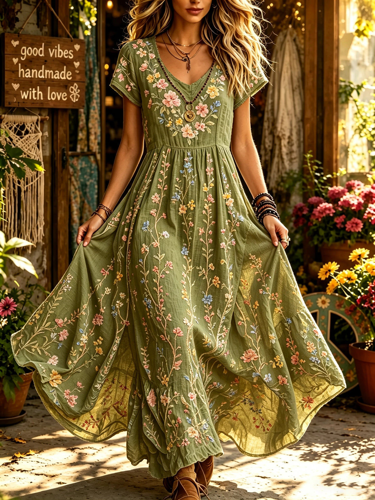 Women's Wildflower Botanical Print Maxi Dress