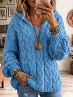 Vintage Elegant Hooded Cable Knit Warm Sweater
