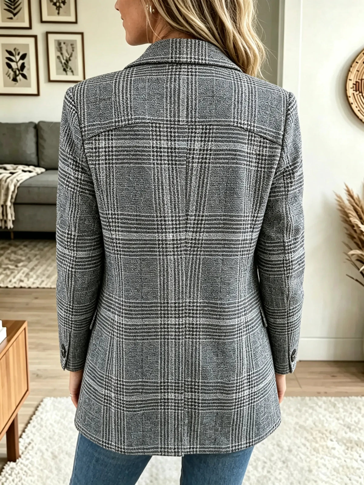 Women's Plaid Single-Breasted Tailored Blazer