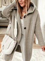 Women's Hooded Knit Button-Down Midi Cardigan