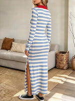 Vintage Elegant Polo Collar Button Slit Dress