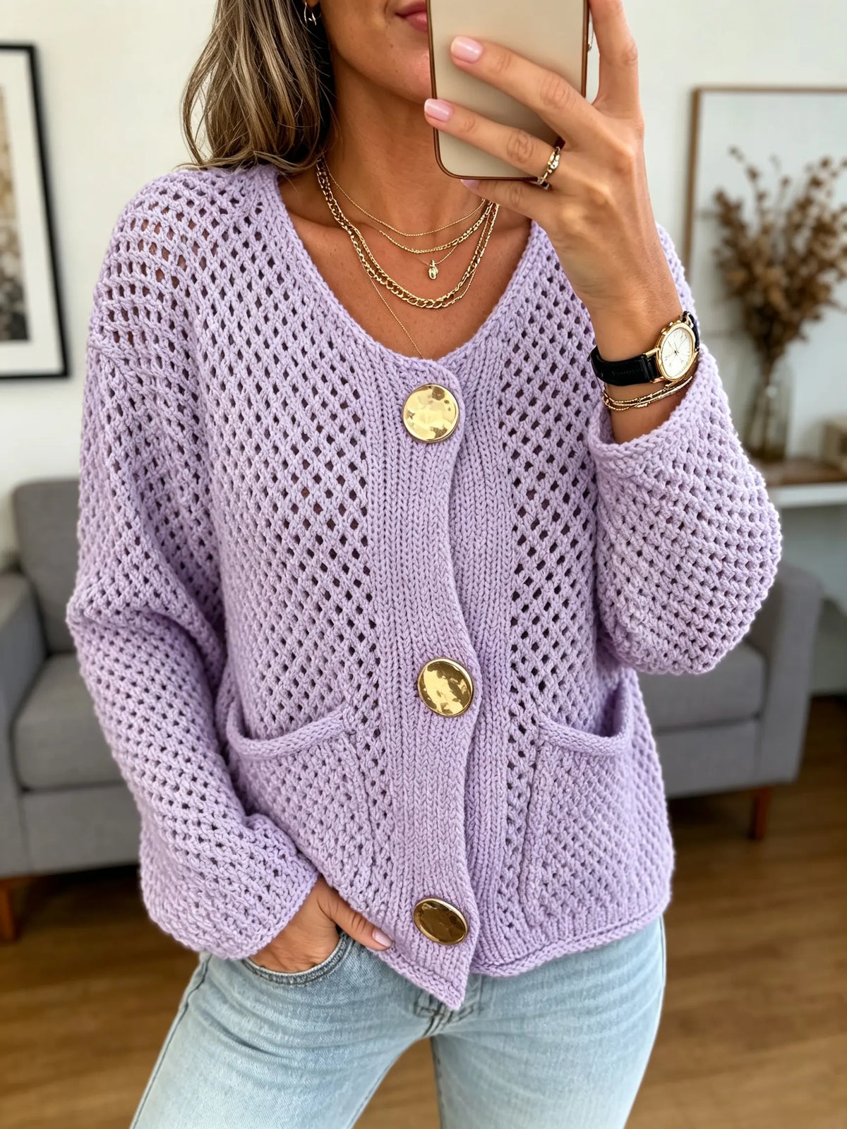 Women's Open-Knit Cardigan Sweater
