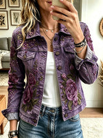 Women's 3D Floral Print Denim Jacket