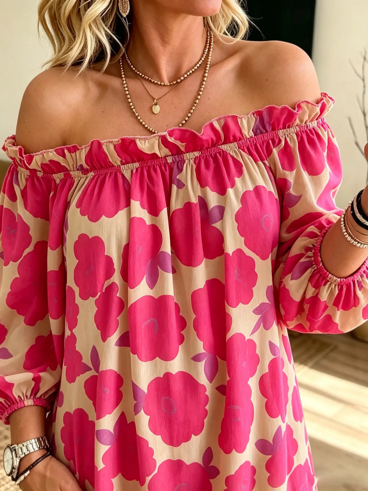 Women's Off-the-Shoulder Floral Printed Midi Dress