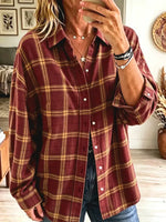 Retro Plaid Pattern Art Print Casual Stylish Long Sleeve Cotton Linen Shirt