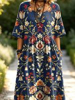 Women's Floral Pattern Art Print Casual Short Sleeve Linen Dress