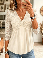 Women's Lace Twist-Front Pleated Peplum Blouse