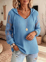 Retro Elegant Lace Hollow Patchwork Hooded Casual Long Sleeve Top