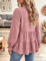 Vintage Elegant Waffle Patchwork Ruffles Shirt