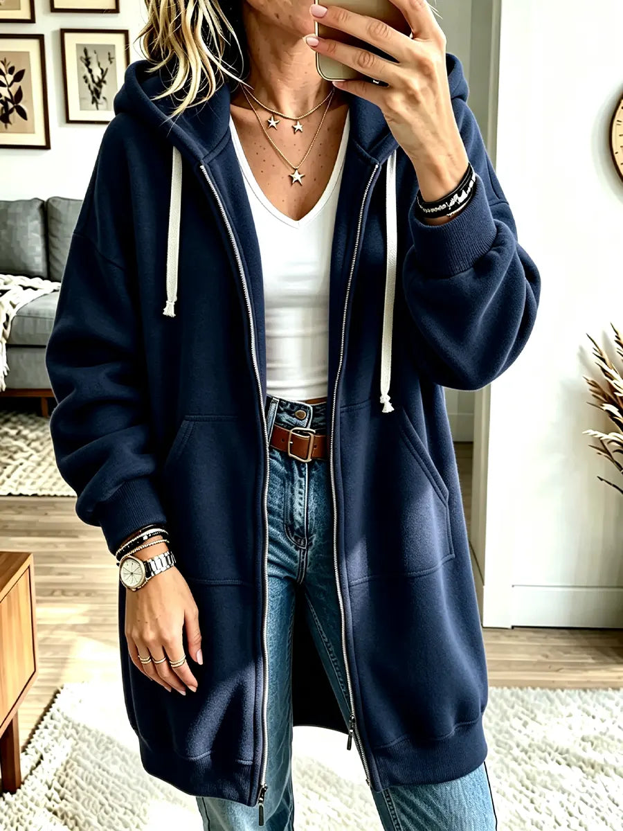 Women’s Long Sleeve Casual Loose Hooded Sweatshirt Cardigan