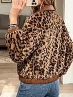 Vintage Elegant Leopard Print Fleece Patchwork Pu Coat