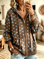 Women's Polka Dot Jacquard Full-Zip Knit Hoodie