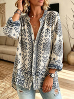 Retro Ethnic Pattern Art Print Casual Long Sleeve Cotton Linen Shirt
